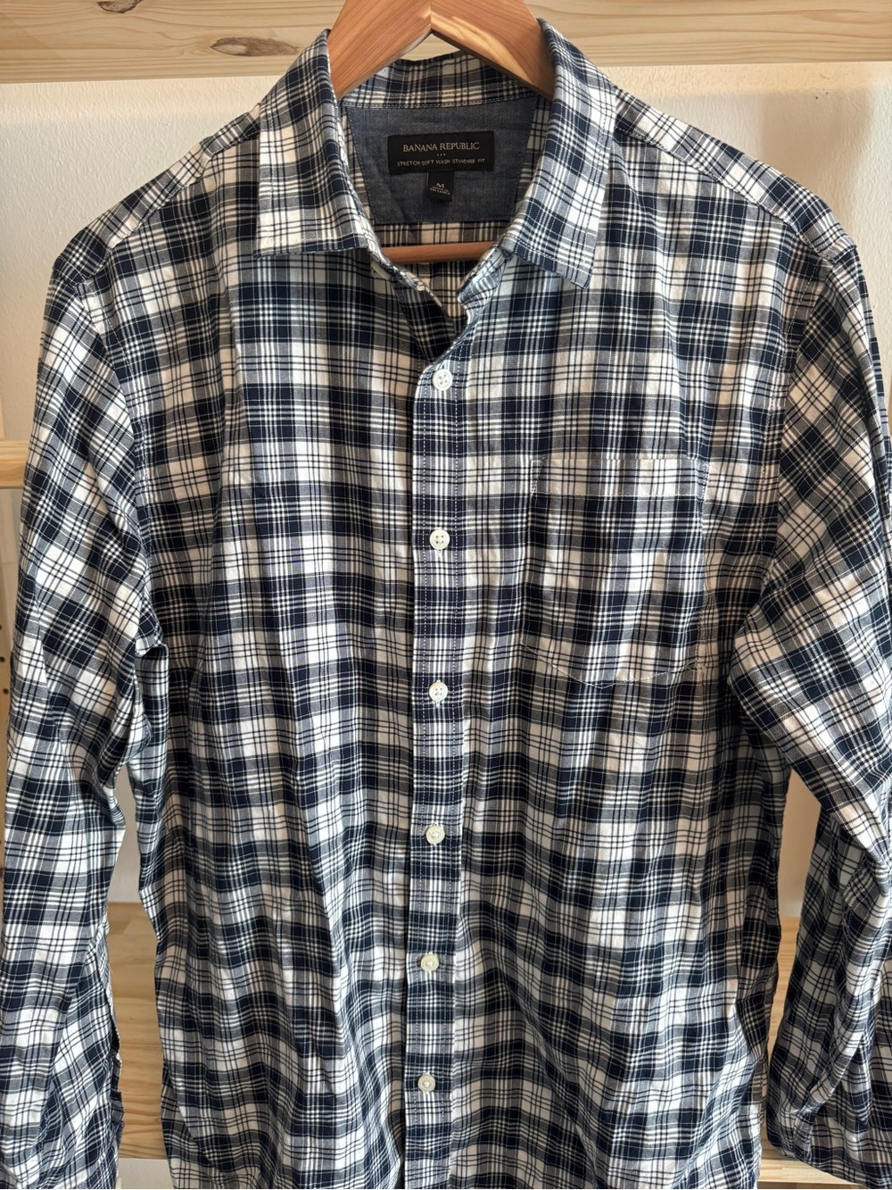 Banana Republic Navy and White Plaid Cotton Button-Down Shirt